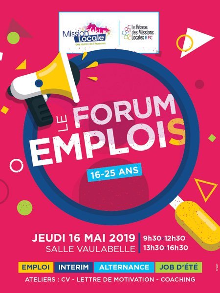 Forum Emplois d'Auxerre se tiendra le jeudi 16 mai 2019 à la salle Vaulabelle d'Auxerre. Emploi, alternance, intérim et job d'été.
